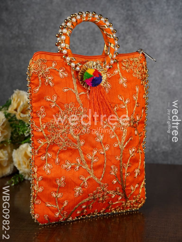 Return Gift Hand Bag with Pearl Handle - 9 inch - WBG0982-2
