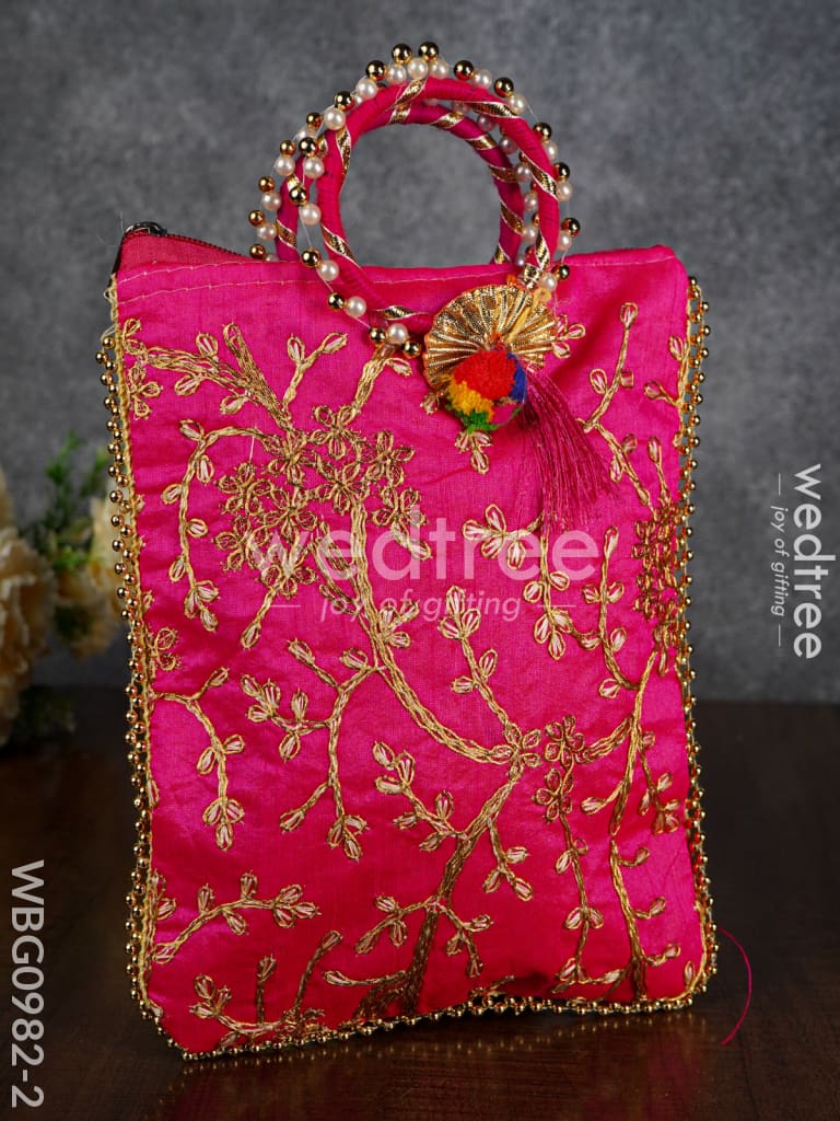 Return Gift Hand Bag with Pearl Handle - 9 inch - WBG0982-2