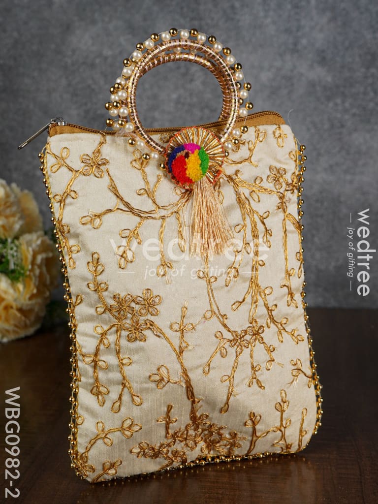 Return Gift Hand Bag with Pearl Handle - 9 inch - WBG0982-2