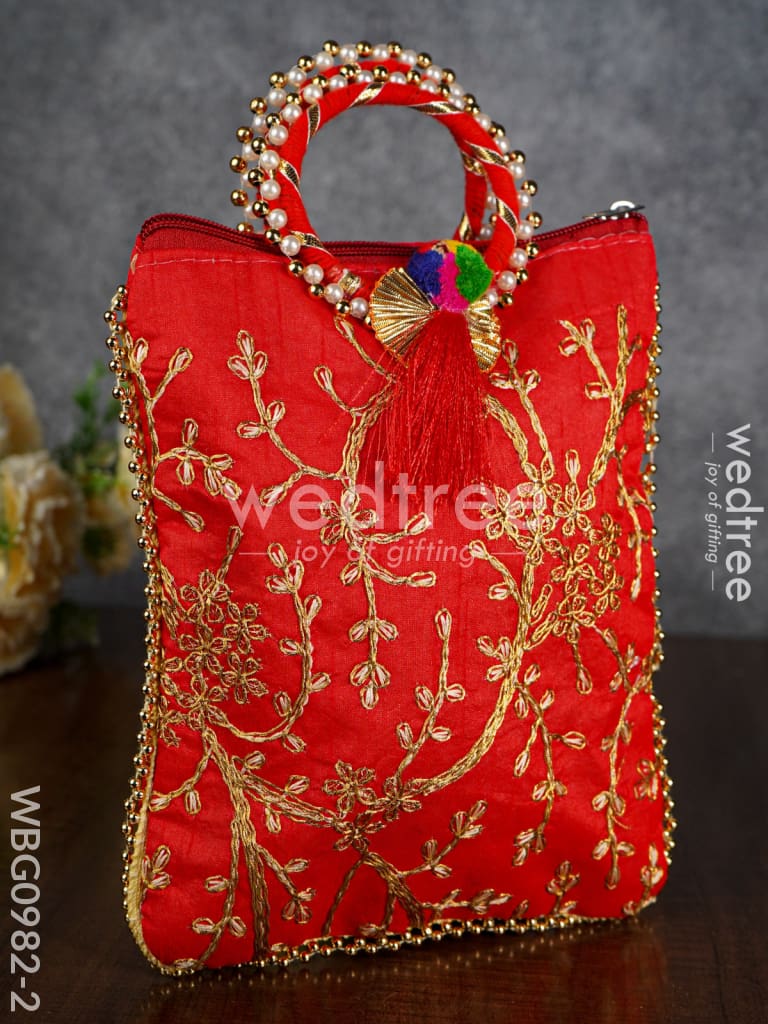 Return Gift Hand Bag with Pearl Handle - 9 inch - WBG0982-2