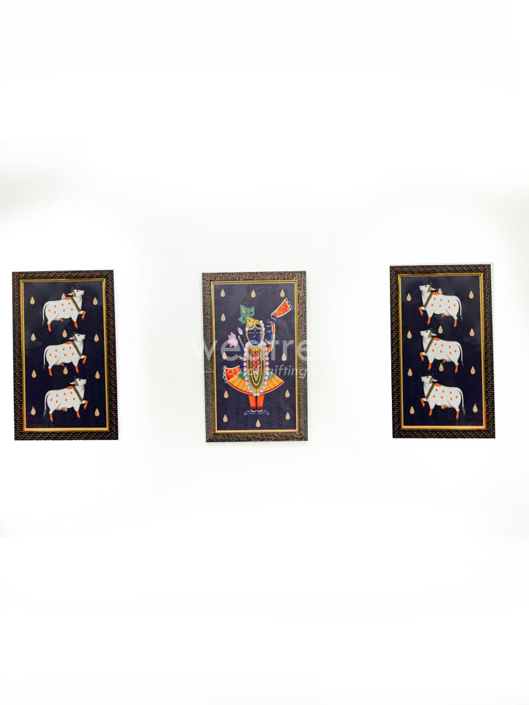 Shreenathji with Pichwai Cow Frames - 17 x 10 inch - Set of 3 - WL4558