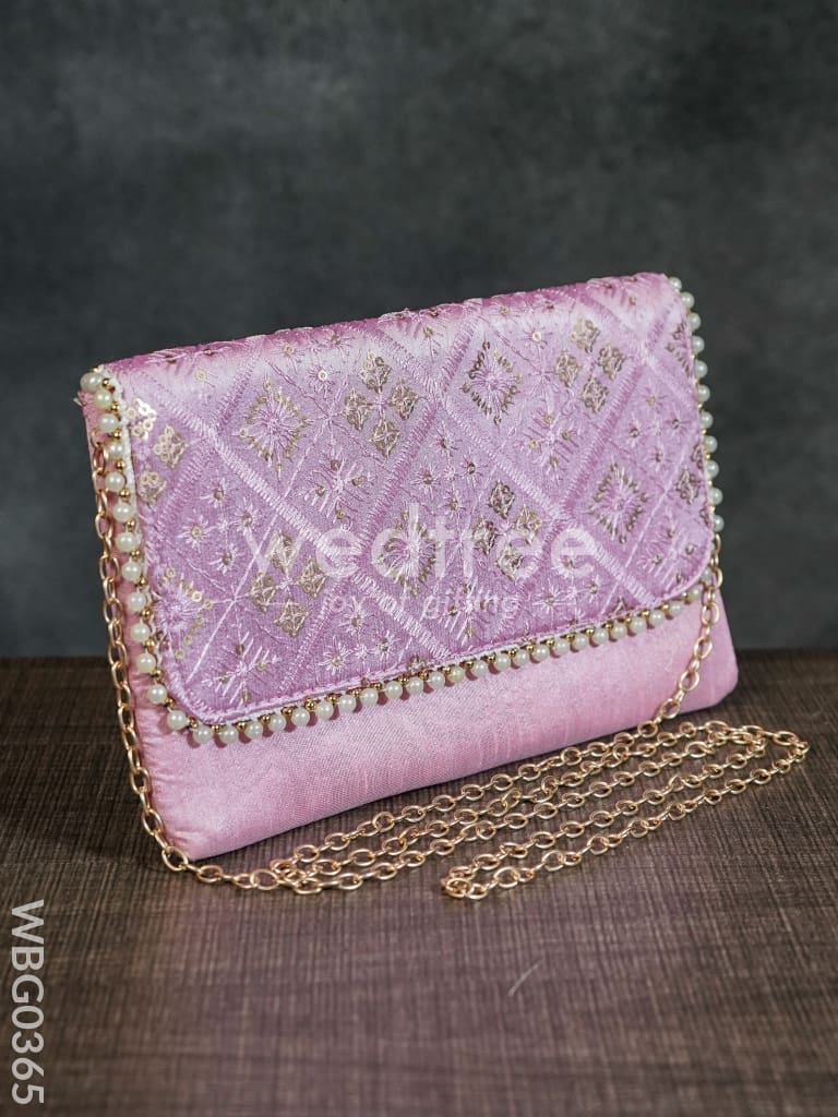 Silky Shimmer Purse with White Pearl Lace - WBG0365