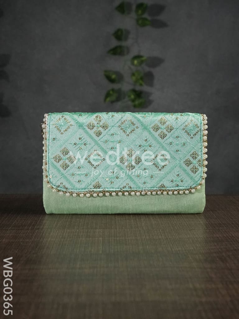 Silky Shimmer Purse with White Pearl Lace - WBG0365