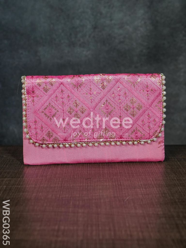 Silky Shimmer Purse with White Pearl Lace - WBG0365