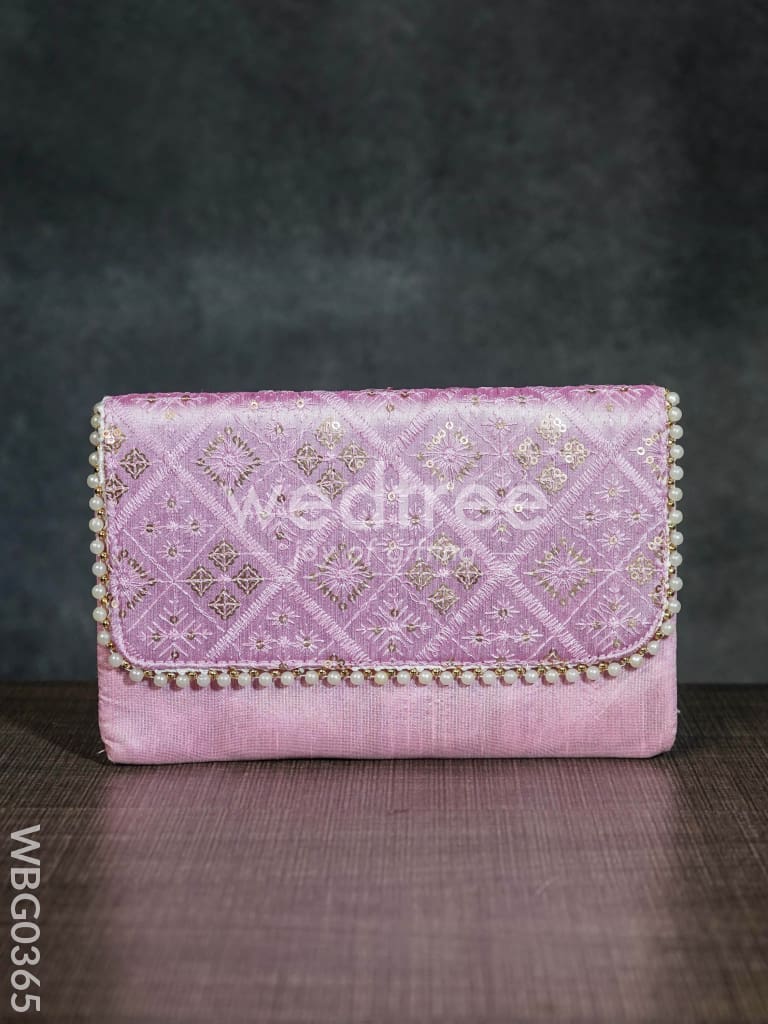 Silky Shimmer Purse with White Pearl Lace - WBG0365