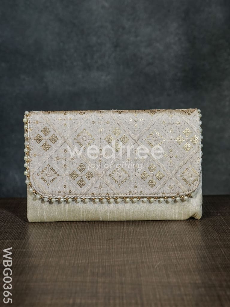 Silky Shimmer Purse with White Pearl Lace - WBG0365