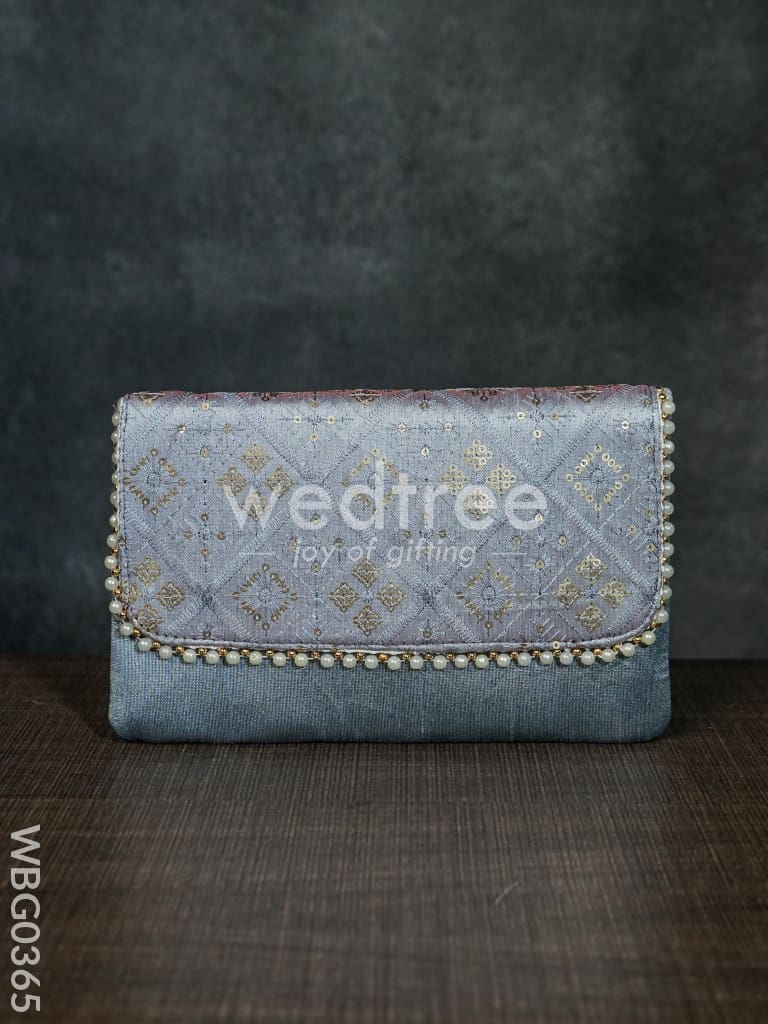 Silky Shimmer Purse with White Pearl Lace - WBG0365