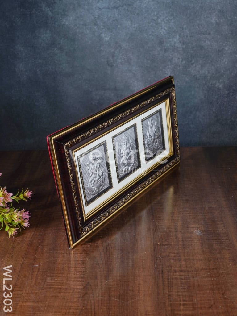 Silver Ganesh Lakshmi Saraswathi Frame - WL2303