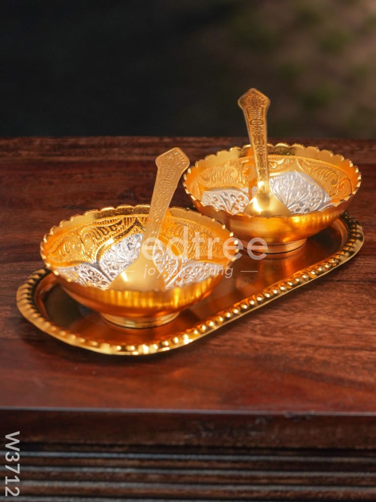 Silver & Gold Plated Bowl Set of 2 with Plate - W3712