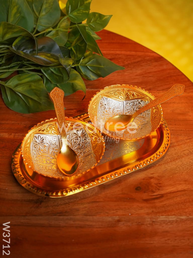 Silver & Gold Plated Bowl Set of 2 with Plate - W3712