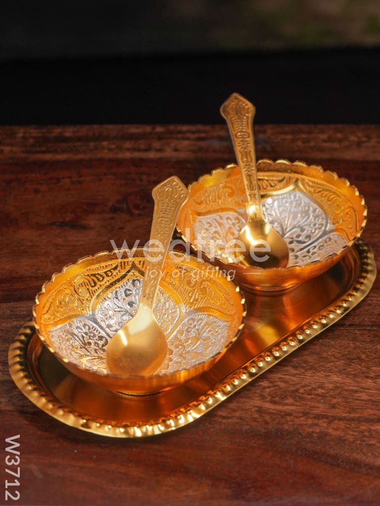 Silver & Gold Plated Bowl Set of 2 with Plate - W3712