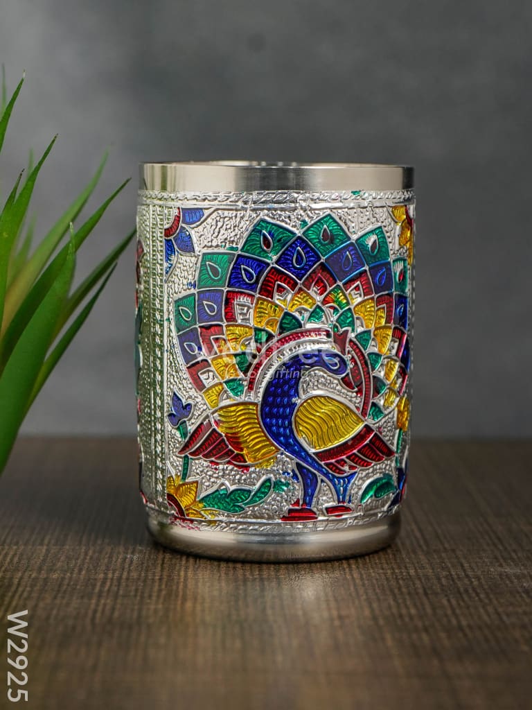Silver Meenakari Glass - W2925
