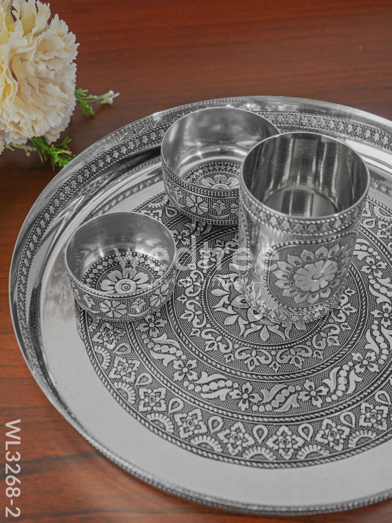 Silver Oxidised Thali Set - 11.5 inch - WL3268-2