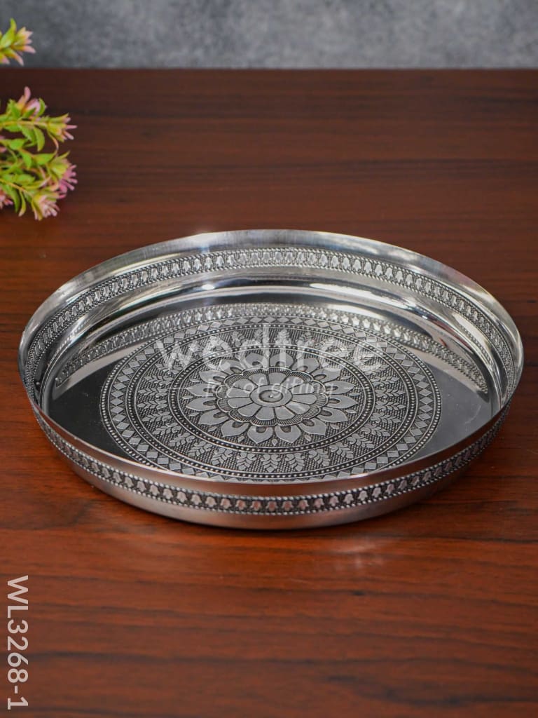 Silver Oxidised Thali Set - 9.5 inches - WL3268-1