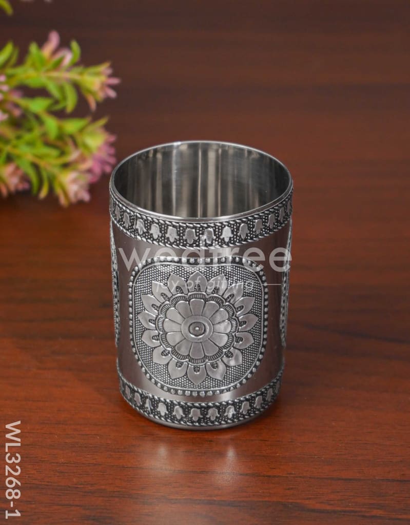 Silver Oxidised Thali Set - 9.5 inches - WL3268-1