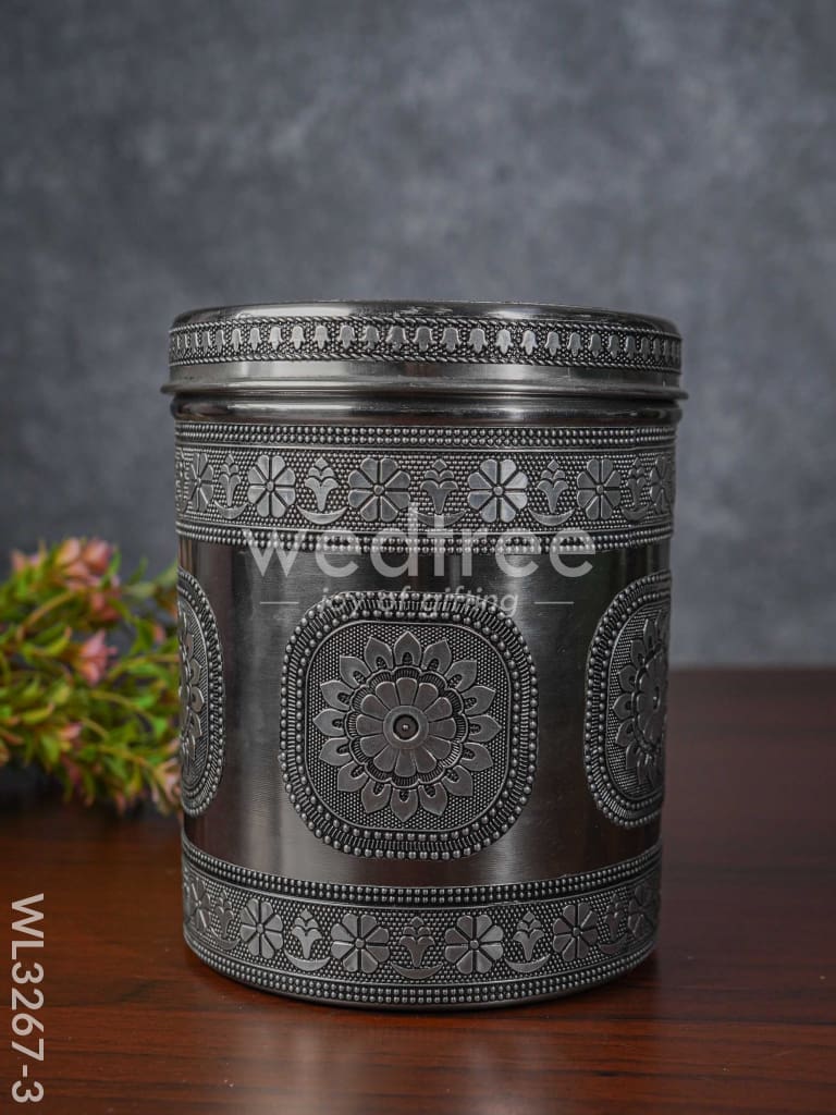 Silver Oxidized Dabba - 7 inch - WL3267-3