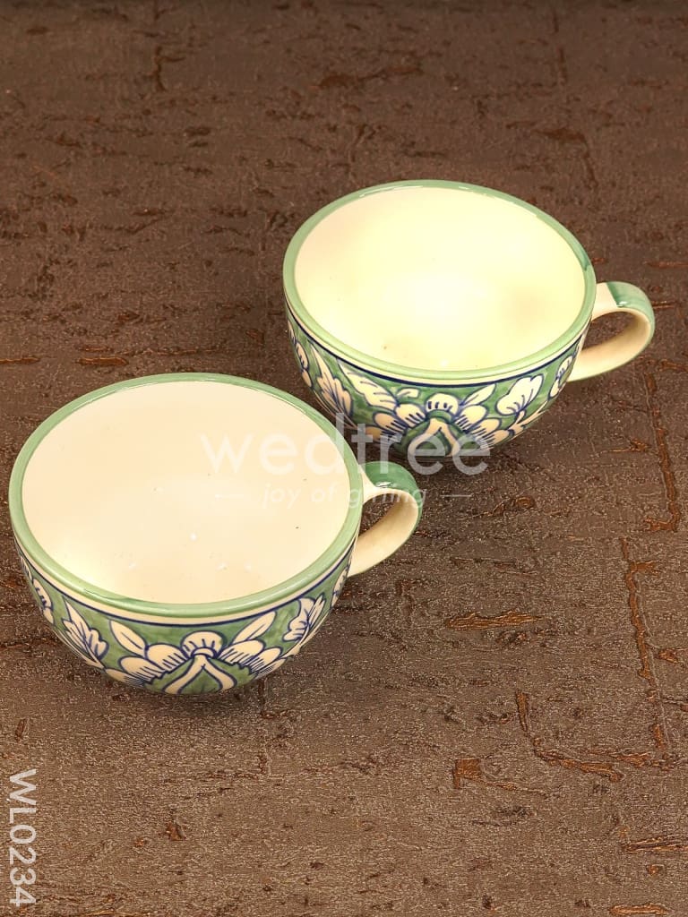 Soup Mug - Green Mughal (Hand painted) - Set of 2 - WL0234