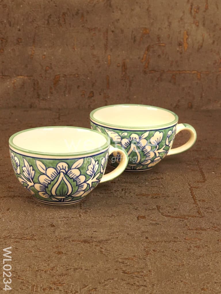 Soup Mug - Green Mughal (Hand painted) - Set of 2 - WL0234
