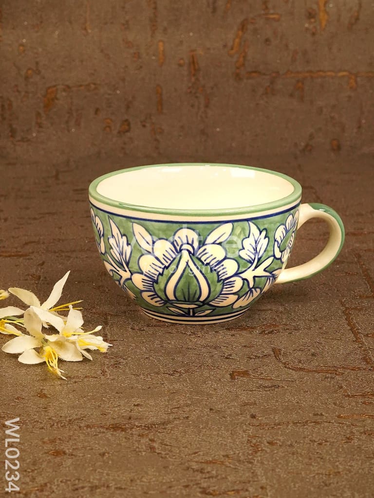 Soup Mug - Green Mughal (Hand painted) - Set of 2 - WL0234