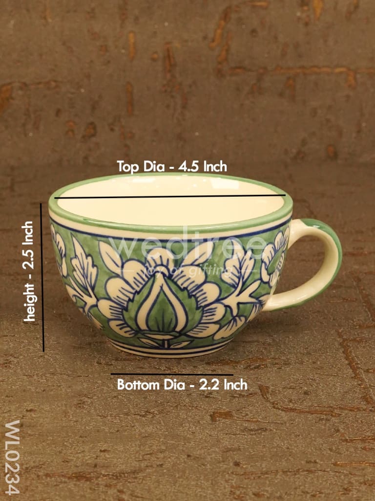 Soup Mug - Green Mughal (Hand painted) - Set of 2 - WL0234