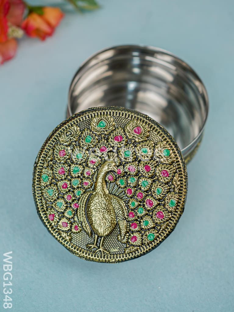 Stainless Steel Box with Peacock Design - WBG1348