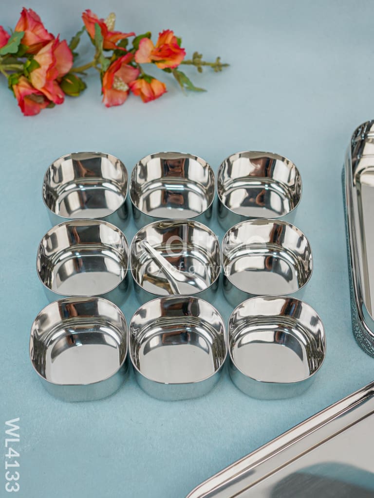 Stainless steel Silver Oxidised Masala Box - WL4133