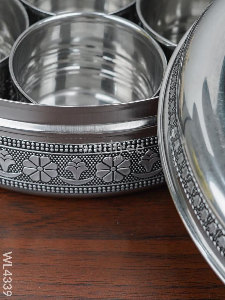 Stainless Steel Silver Oxidised Masala Box - WL4339