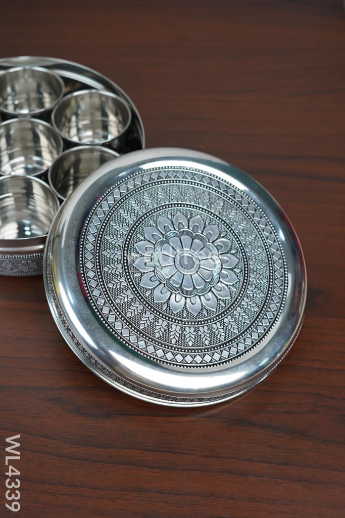 Stainless Steel Silver Oxidised Masala Box - WL4339