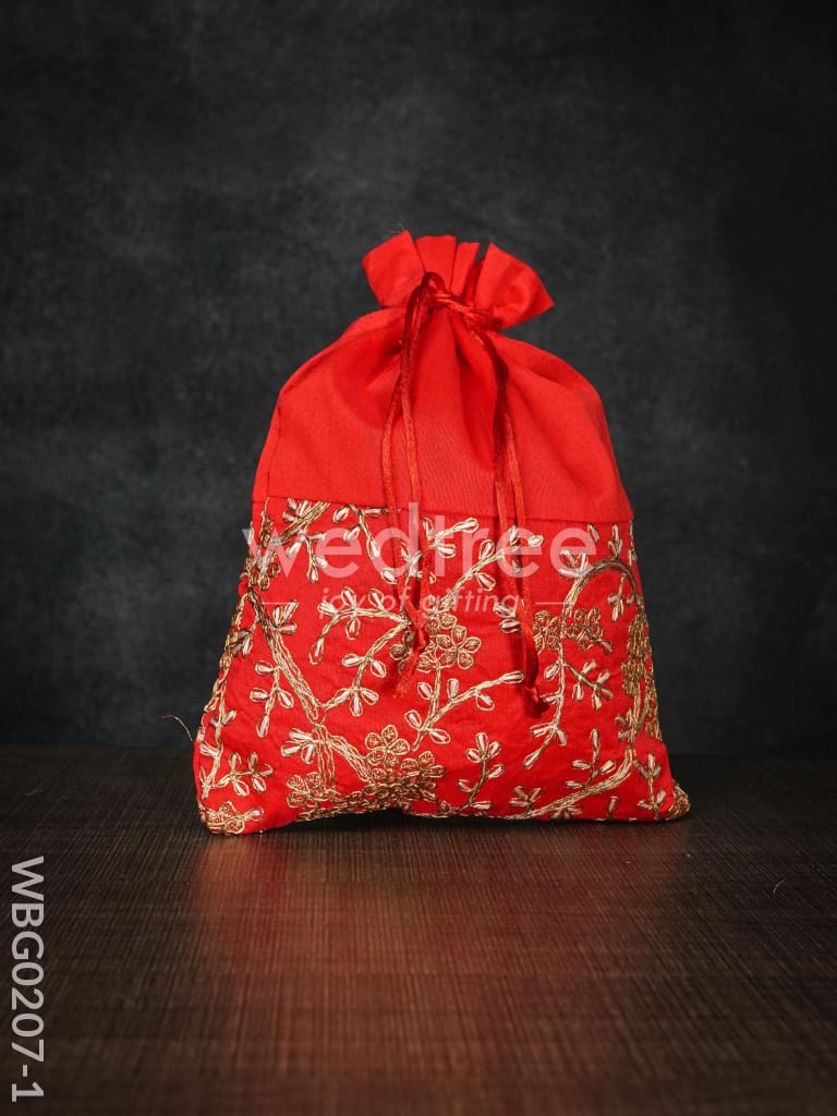 String Bag Floral Design with Embroidery Work - 8 x 11 Inches - WBG0207