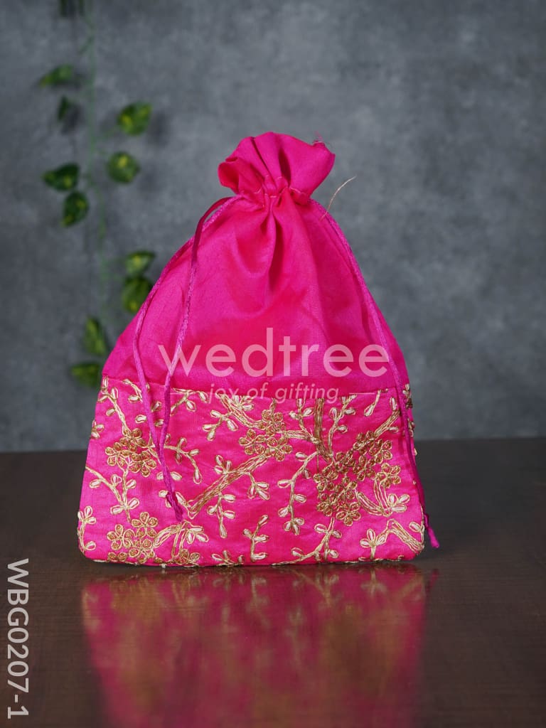 String Bag Floral Design with Embroidery Work - 8 x 11 Inches - WBG0207