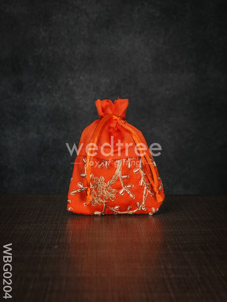 String Bag with Floral Embroidery - 4 x 5 Inches - WBG0204