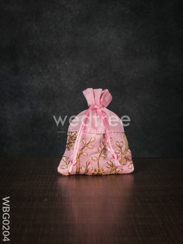 String Bag with Floral Embroidery - 4 x 5 Inches - WBG0204