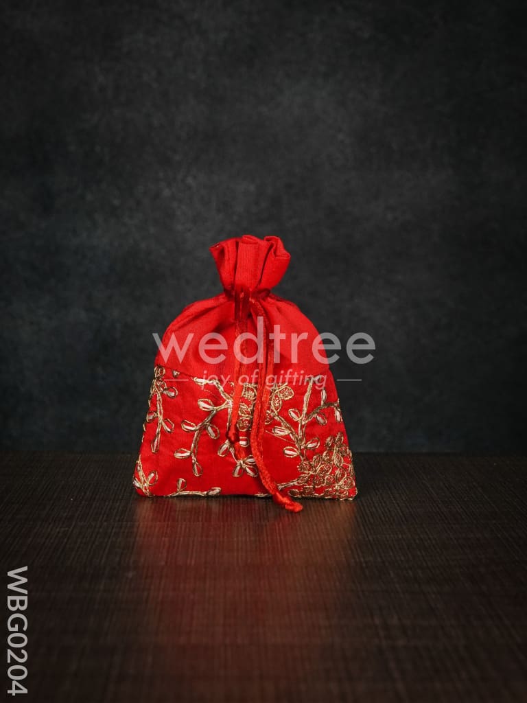 String Bag with Floral Embroidery - 4 x 5 Inches - WBG0204