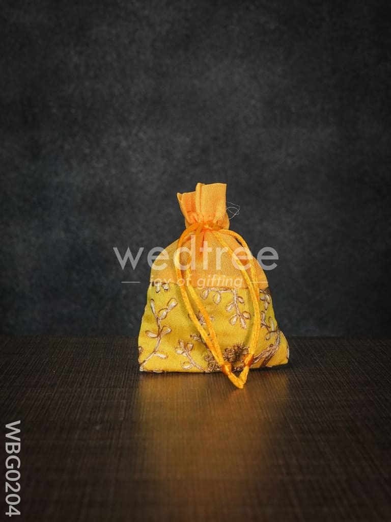 String Bag with Floral Embroidery - 4 x 5 Inches - WBG0204