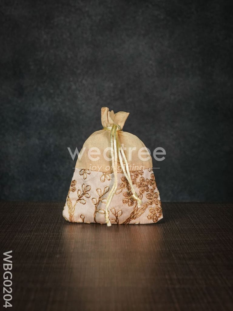 String Bag with Floral Embroidery - 4 x 5 Inches - WBG0204