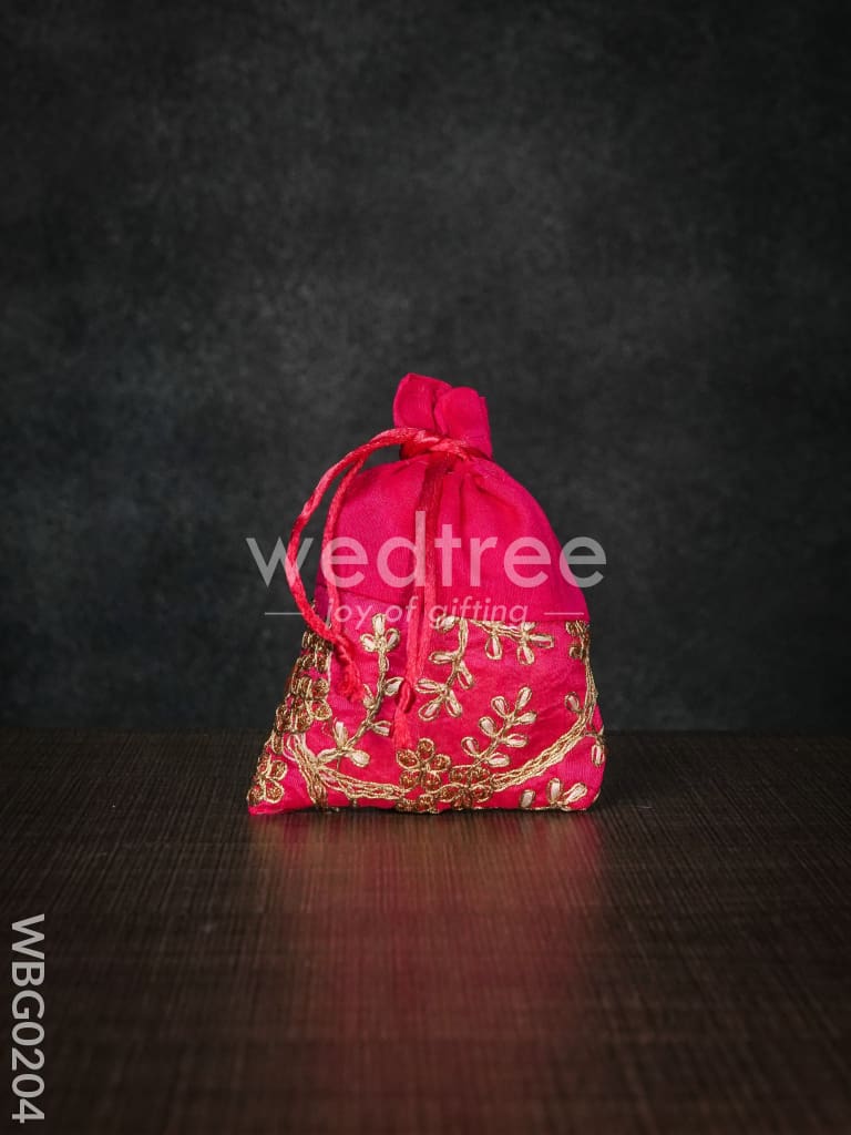String Bag with Floral Embroidery - 4 x 5 Inches - WBG0204