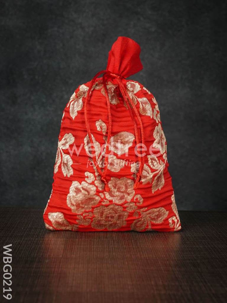 String Bag with Golden Floral Prints -6 x 9 Inches - WBG0219