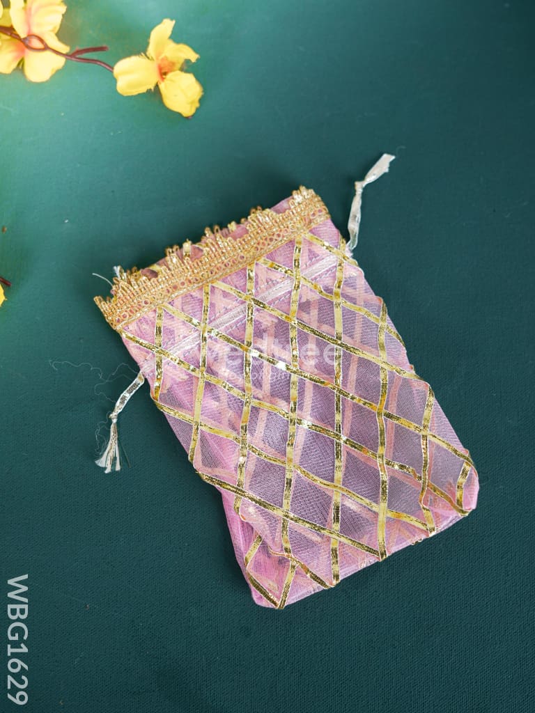 String Bag with Golden Lace - 7 x 5 inch - WBG1629