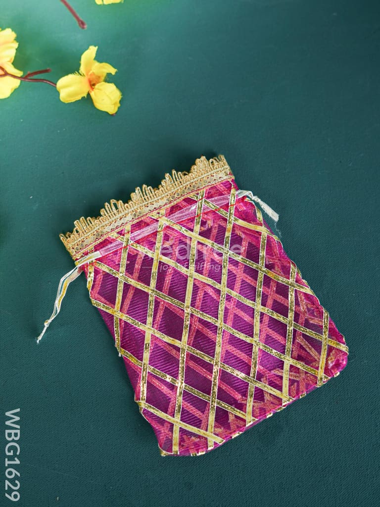 String Bag with Golden Lace - 7 x 5 inch - WBG1629