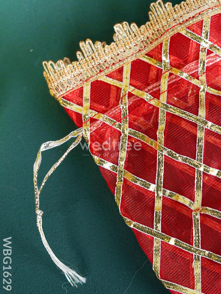 String Bag with Golden Lace - 7 x 5 inch - WBG1629