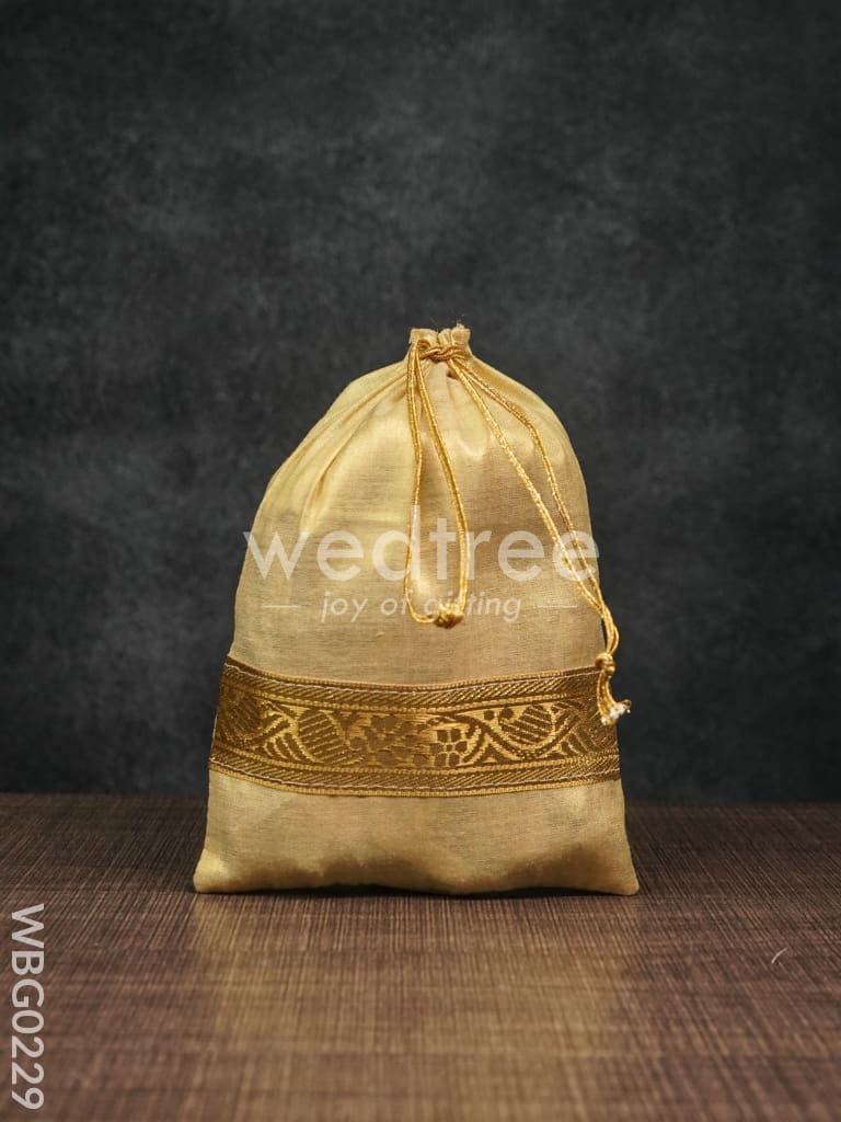 String Bag with Golden Zari Work - 6 x 9 Inches - WBG0229