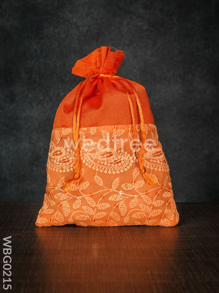 String Bag with Mango Design Embroidery -6 x 9 Inches - WBG0215