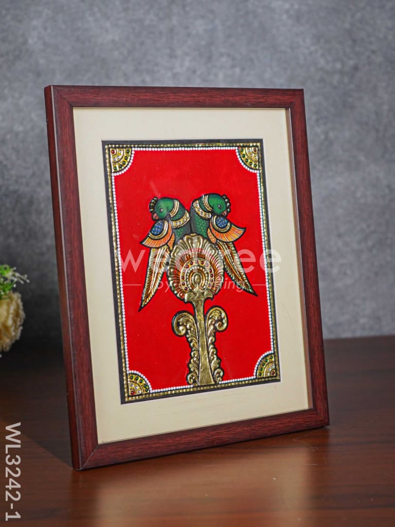 Tanjore Art Double Parrot Motif Photo Frame - WL3242-1