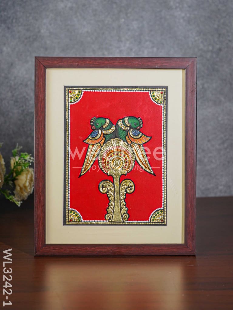 Tanjore Art Double Parrot Motif Photo Frame - WL3242-1