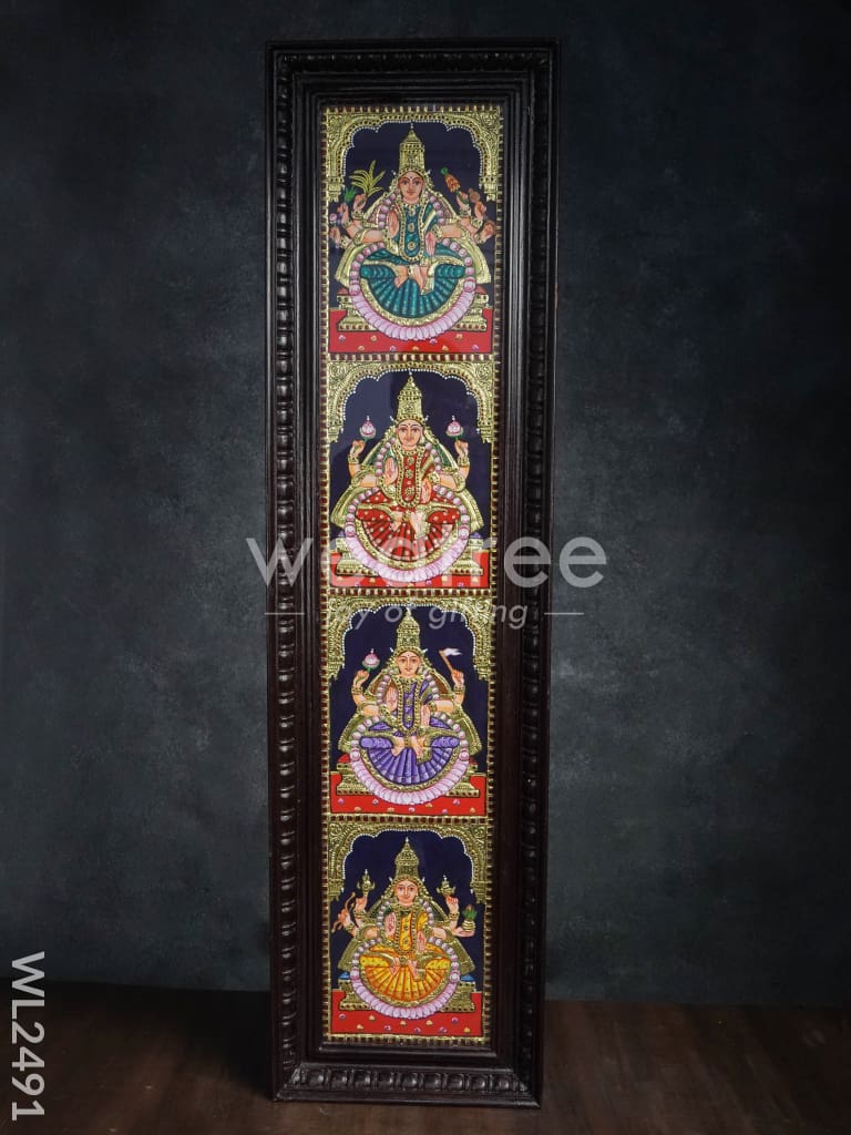 Tanjore Painting Ashtalakshmi - Flat (Gold foil) - 8 x 40 (2 Panel) - WL2491
