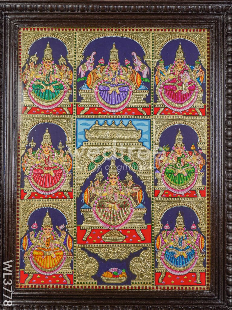 Tanjore Painting Ashtalakshmi (Semi embossed) - 24x18 inch - WL3778