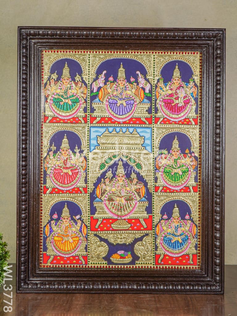 Tanjore Painting Ashtalakshmi (Semi embossed) - 24x18 inch - WL3778