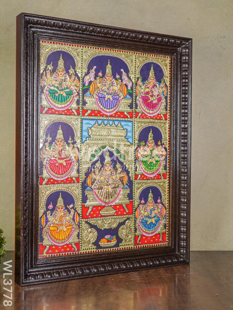 Tanjore Painting Ashtalakshmi (Semi embossed) - 24x18 inch - WL3778