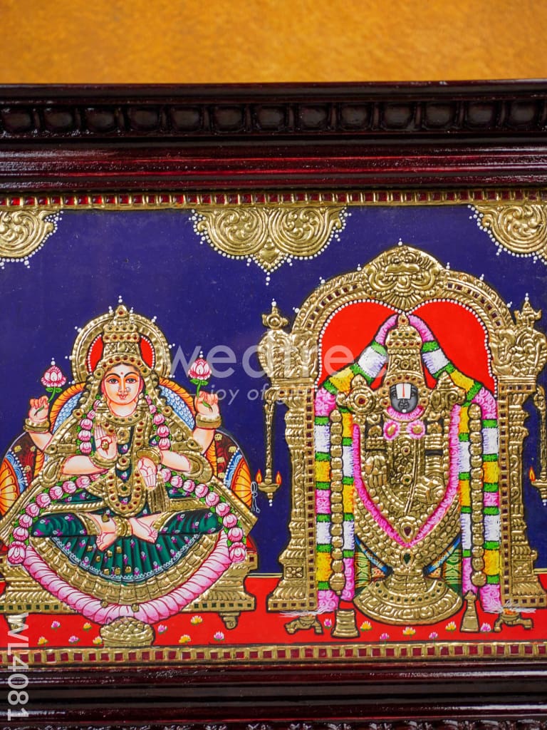 Tanjore Painting - Balaji-Padmavati Thayar - Flat (Gold foil) - 15x12inch - WL4081