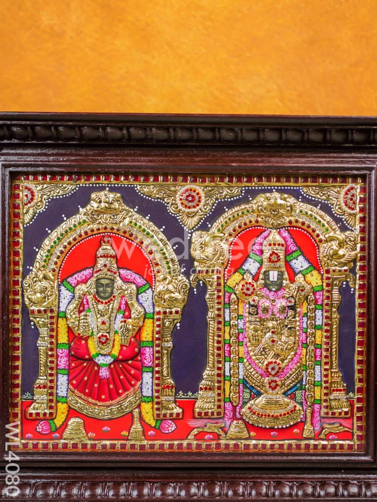 Tanjore Painting - Balaji Padmavathi Thayar - 15 x 12 inch - Semi Embossed - WL4080